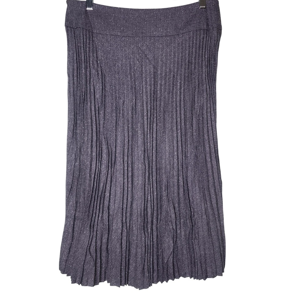Express Wool Silk Pleated Midi Skirt‎ 11/12 Gray Herringbone Preppy Secretary
